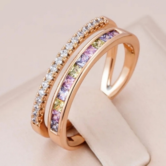 Swarovski Jewelry - 14K Rose Gold Multicolor Zircon Ring Size 8